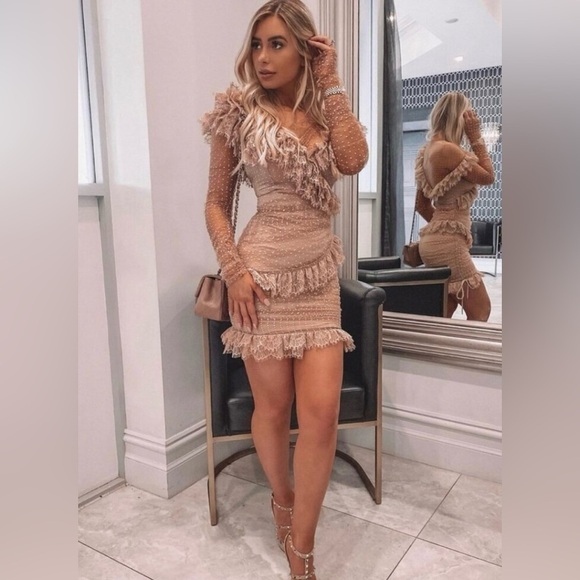 New! House of CB Sorrel Blush Lace Frill Mini Dress 🎀 Small - Picture 9 of 16